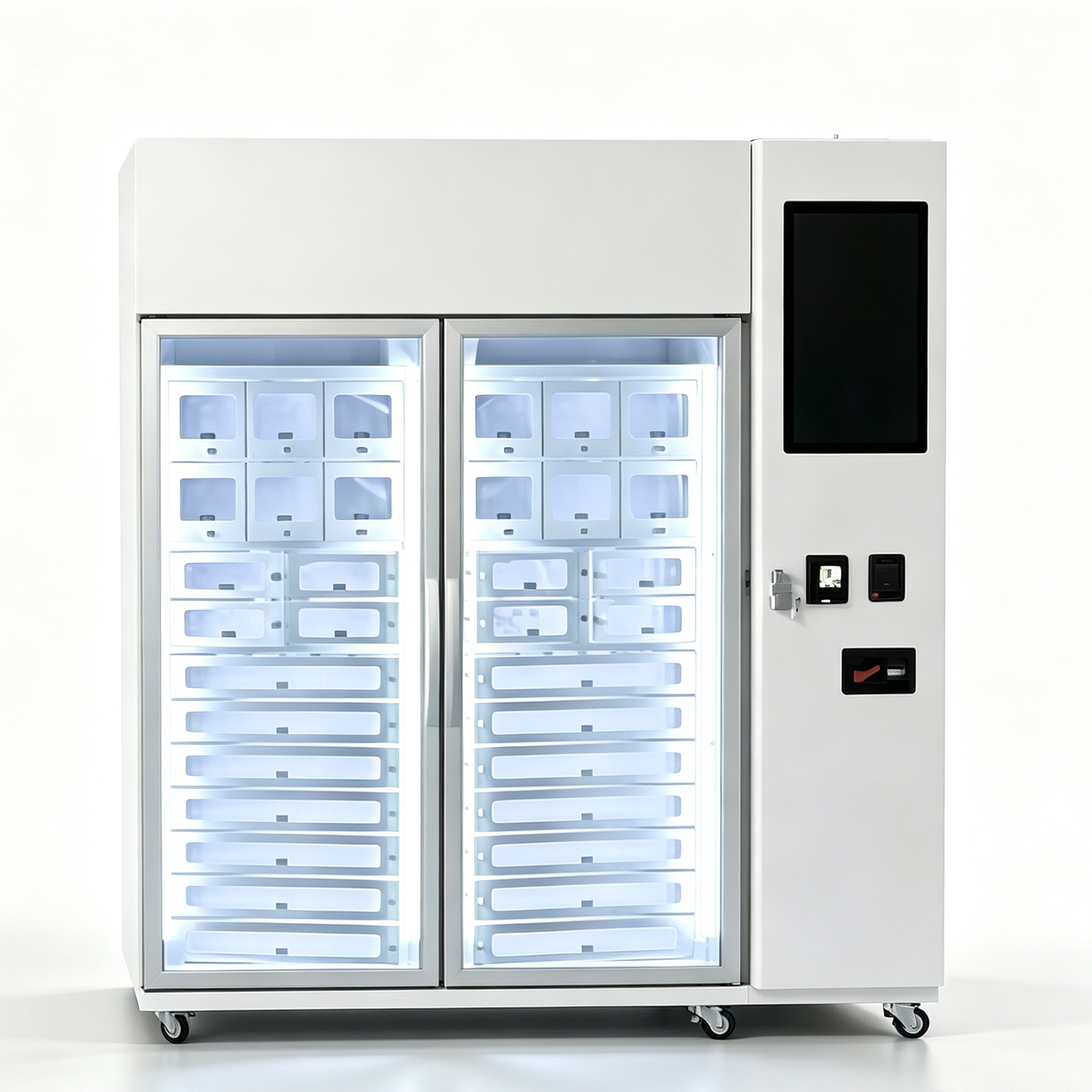 smart cooling locker vending machine with 21.5 inch touch screen and tempered glass doors